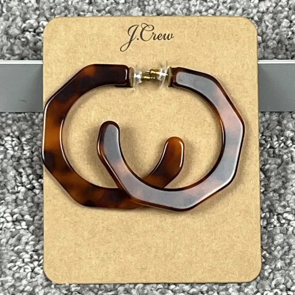 J Crew Brown Tortoise Resin Hoop Earrings Women Jewelry Modern Statement Chunky